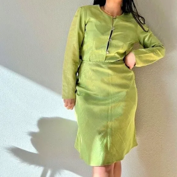American Vintage | Skirts | Vtg 9s Suit Set Skirt Jacket Shimmer Lime Green  Metallic Bias Cut Small 6 | Poshmark